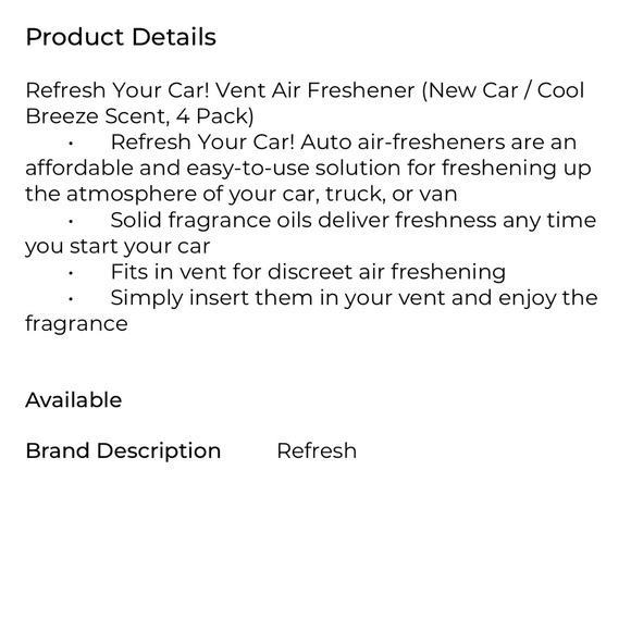 3/$15 NEW Refresh Your Car Vent Air Freshener New Car/Cool Breeze Scent 4 Sticks - Picture 9 of 16